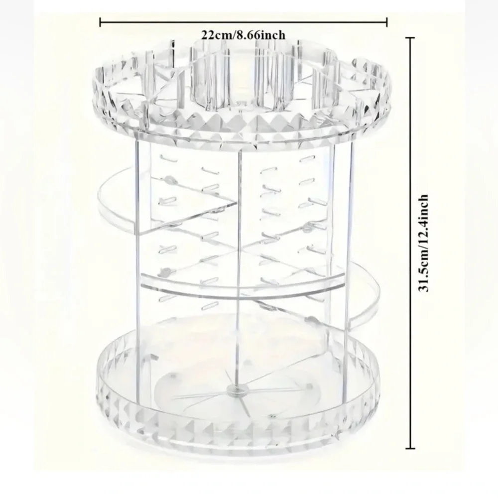 Monat 360° Rotating Acrylic Makeup Organizer 3-Tier Clear Storage NIB